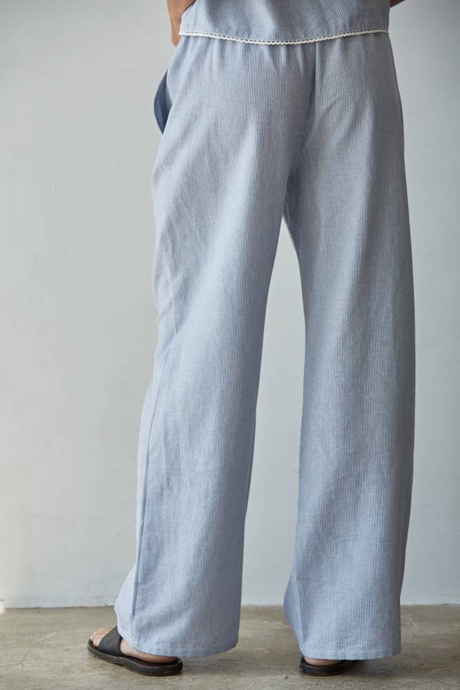 Woven Cotton Striped Wide Leg Pants