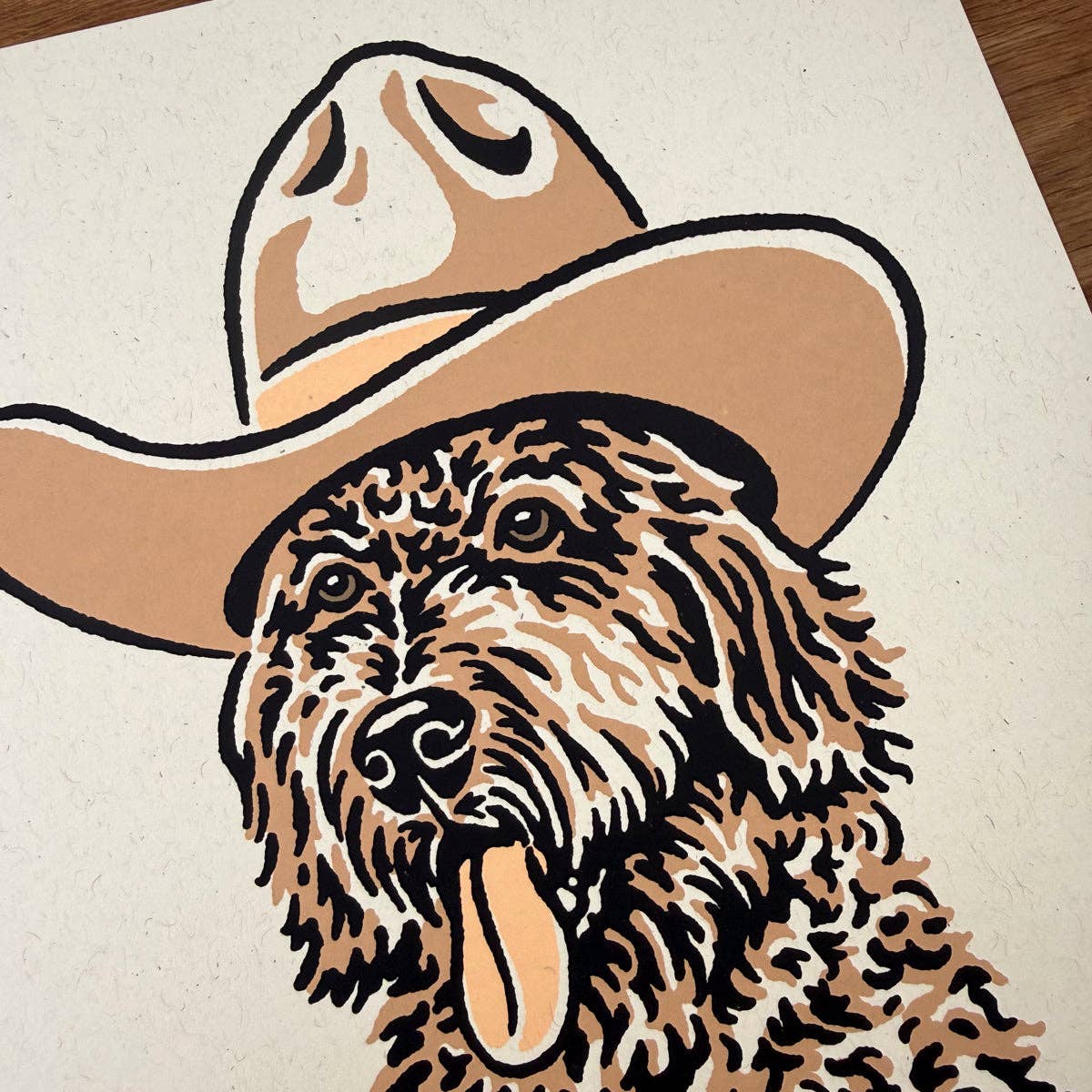 Golden Doodle Cowdog - Signed 8x10in Silkscreen Print on Recycled Paper