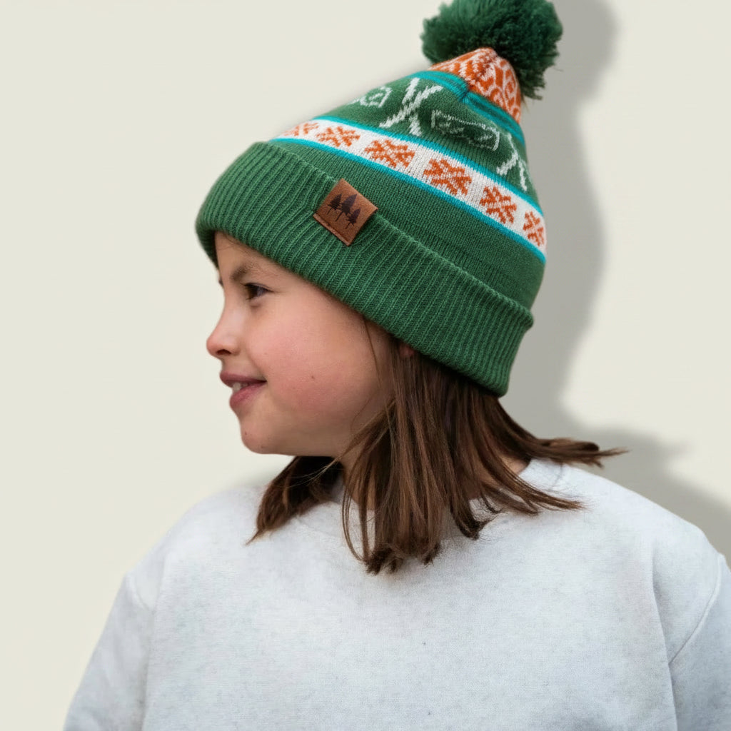 Pine & Powder Kids Pom Beanie - Purple/Green