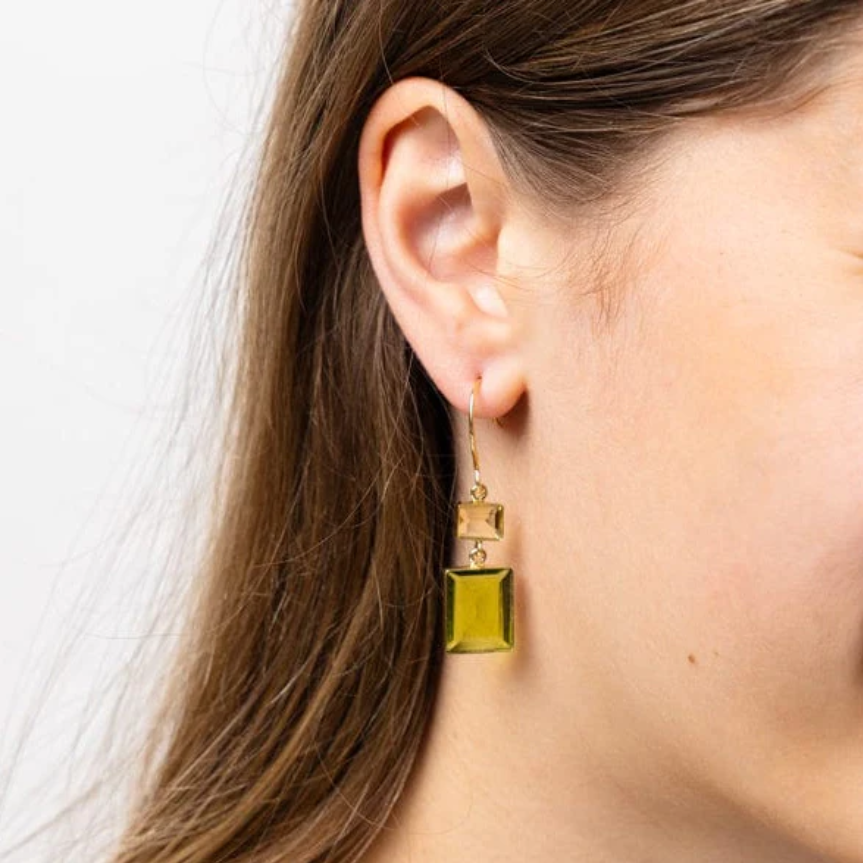 Veronica Two Tone Color Cut Glass Dangle Earrings - Green - Ink + Alloy