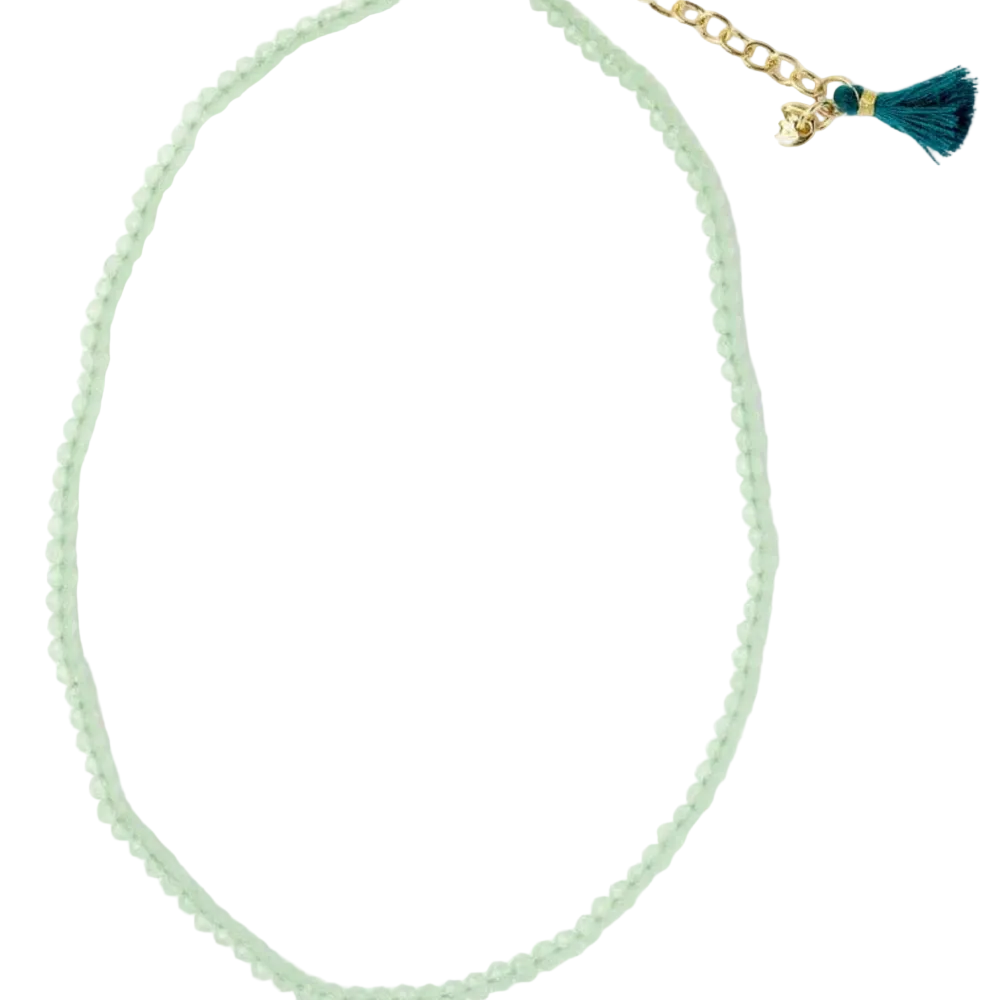 Hayden Solid Strand Crystal Necklace with Tassel - Mint - Ink + Alloy