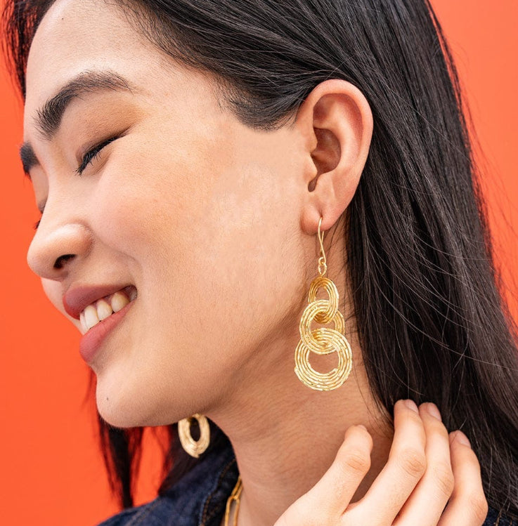 Sloane Spiral Interlinking Circles Drop Earrings - Brass - Ink + Alloy
