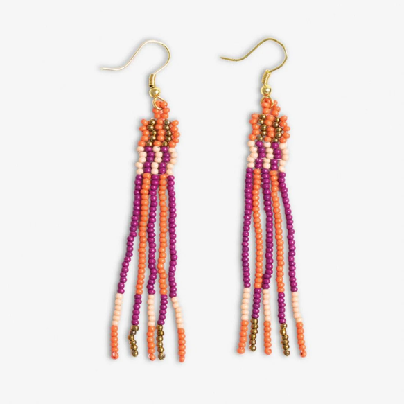 Melissa Alternating Two Color Grids Petite Beaded Fringe Earrings - Ink + Alloy