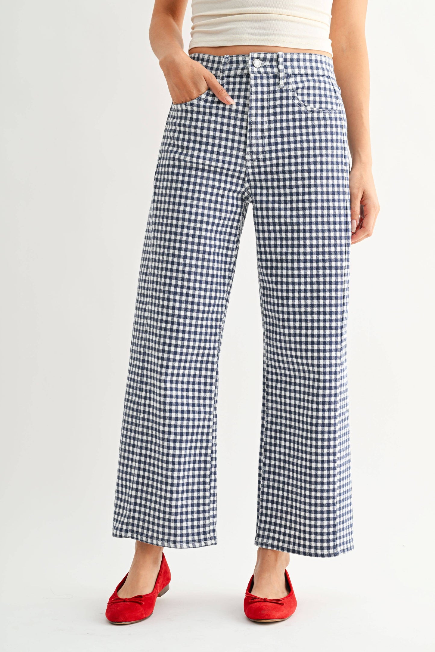 Barrel Jean Twist - Navy Gingham