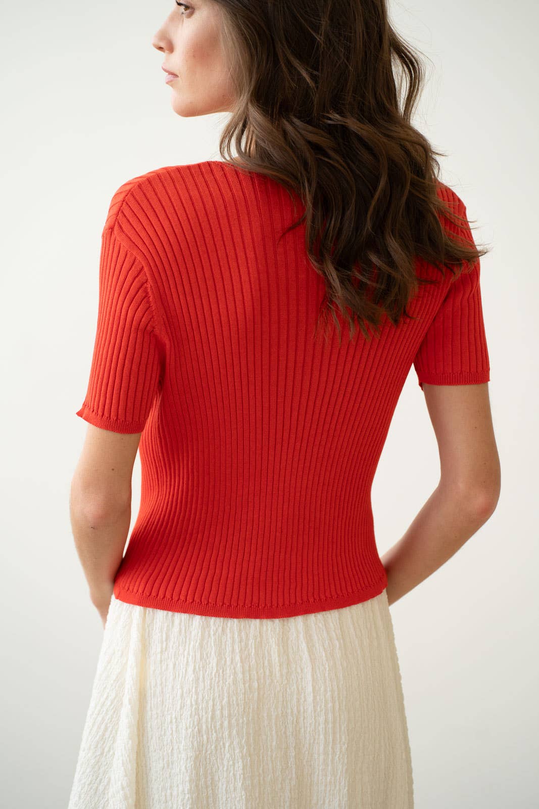Raw Edge Ribbed Knit Top
