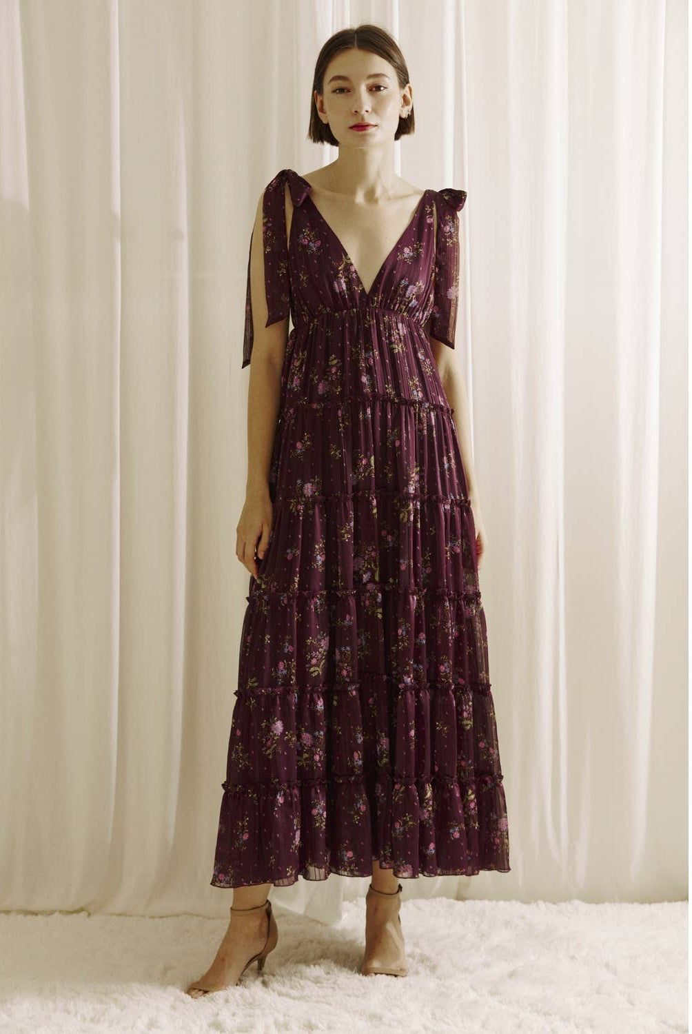 FLORAL PRINT RUFFLED MIDI DRESS