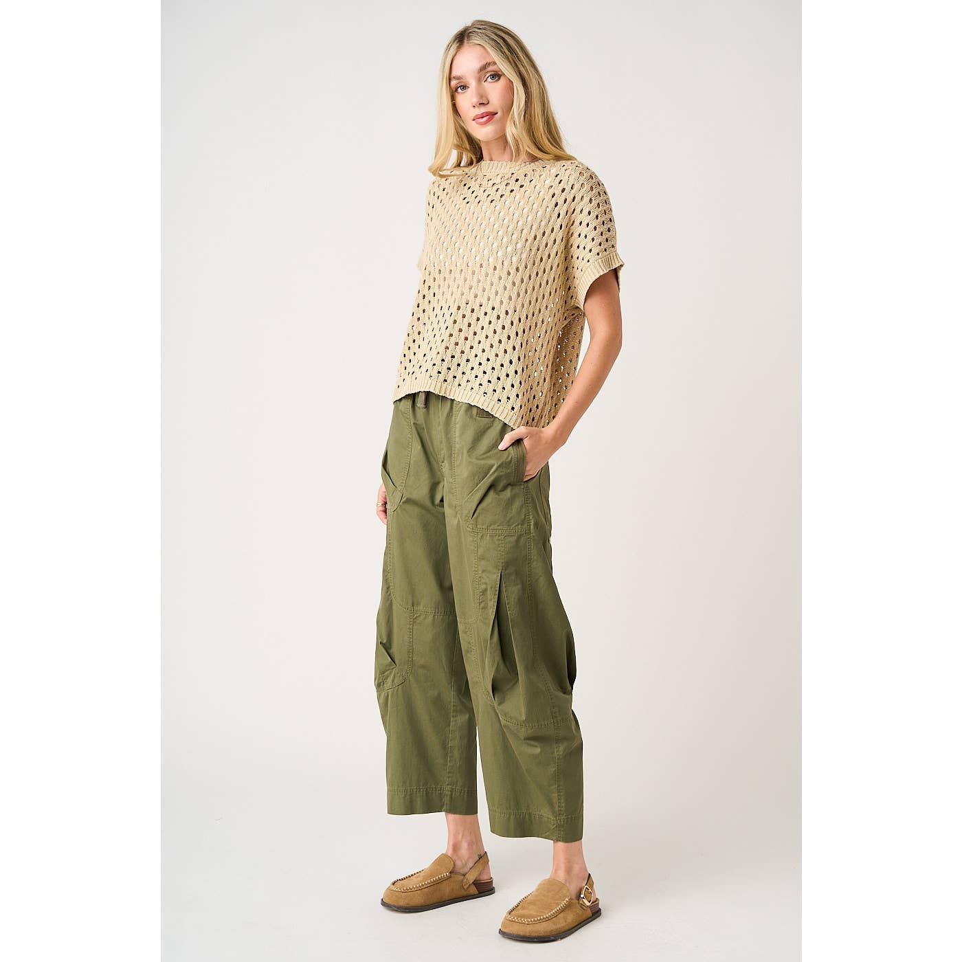 WASHED UTILITY PARACHUTE LOOSE FIT CARGO PANTS