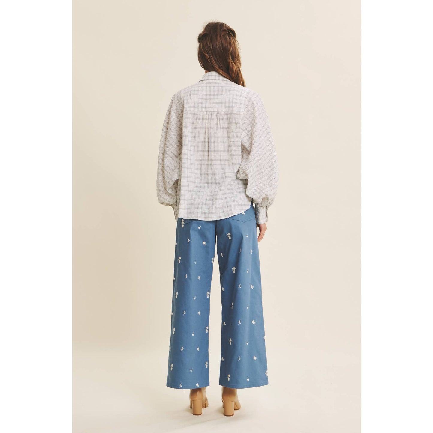 Embroidery Cotton Span Wide Leg Pants