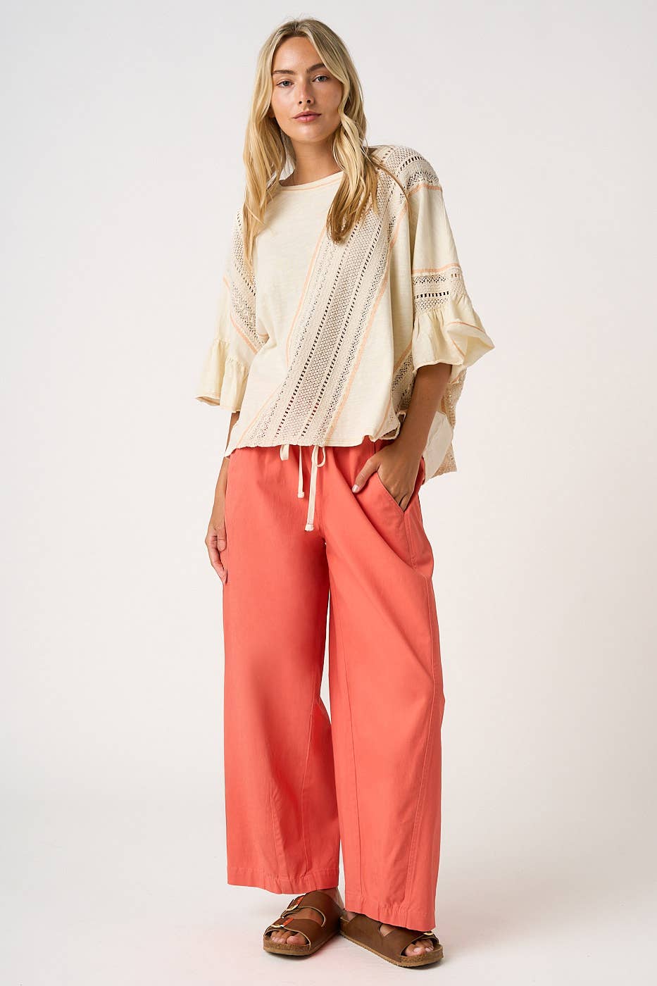 Wide Barrel Leg Drawstring Pants