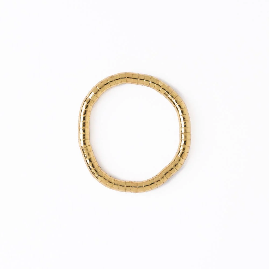 Lucille Round Bead Stretch Bracelet - Brass - Ink + Alloy