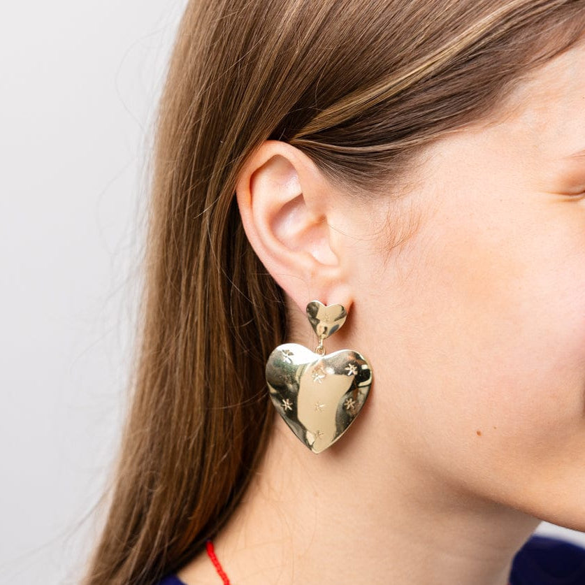 Laura Dangle Heart Earrings - Brass - Ink + Alloy