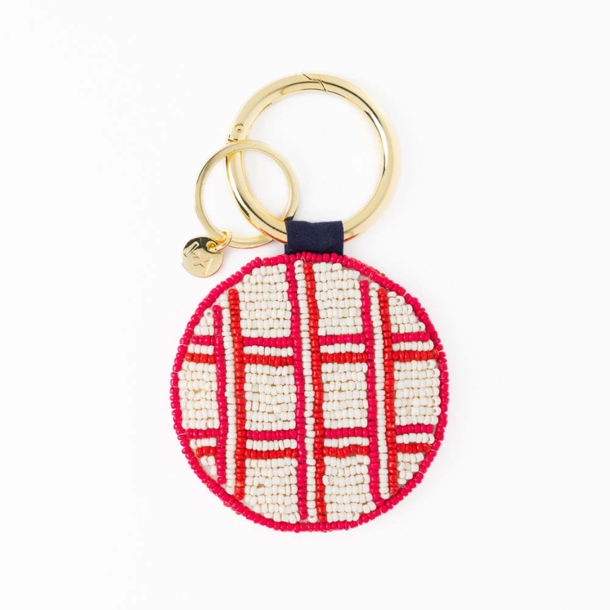 Kelsey Bow Seed Bead Bag Charm Key Ring Ivory - Ink + Alloy
