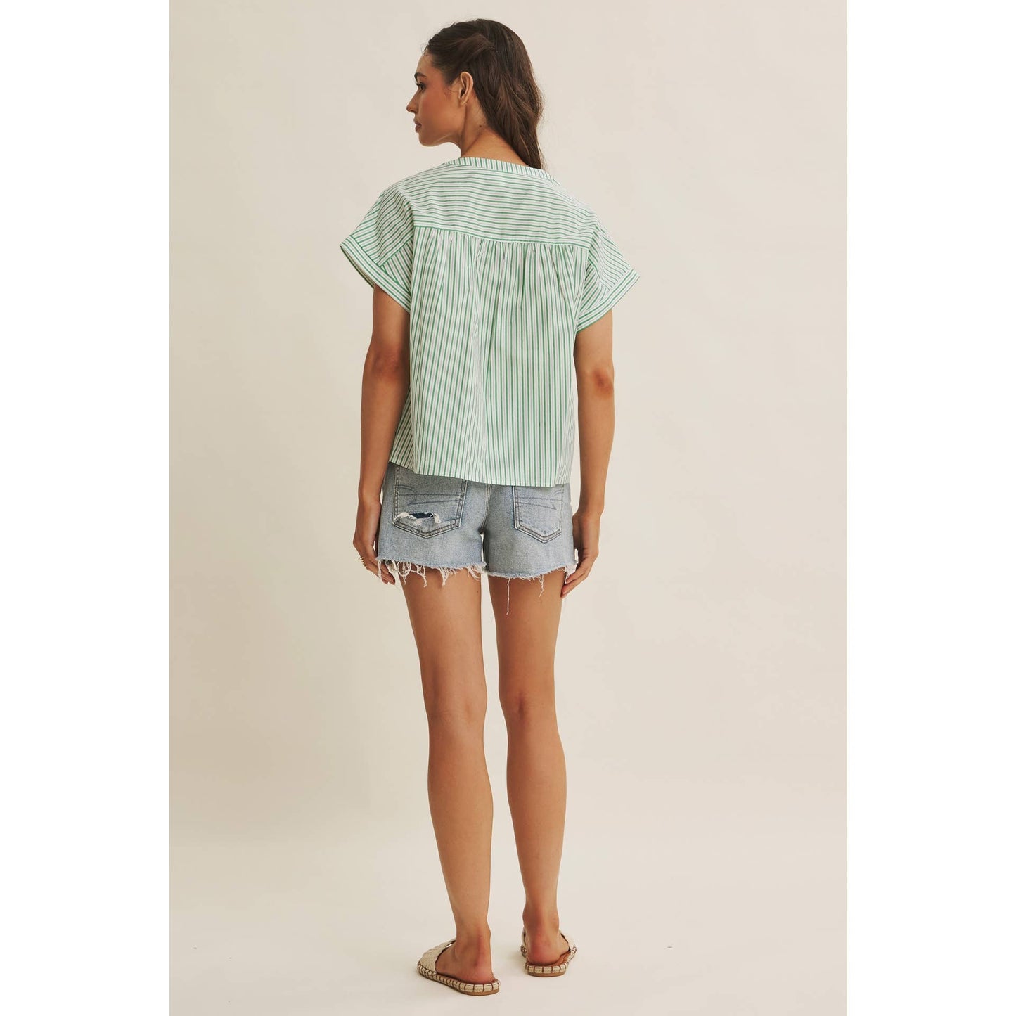 HARBOR MORNING CANDY STRIPE DROP SHOULDER BLOUSE TOP
