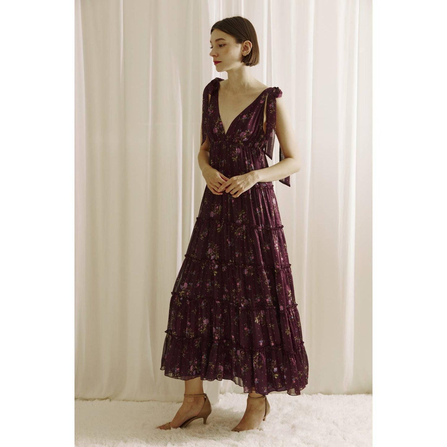 FLORAL PRINT RUFFLED MIDI DRESS