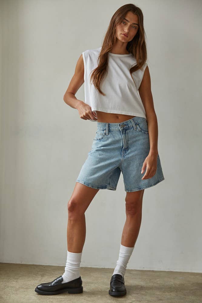 Knit Cotton Crew Neck Sleeveless Crop Top