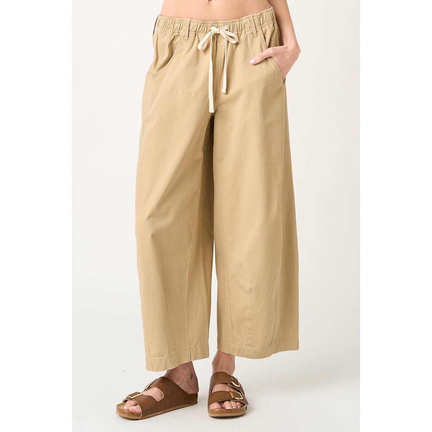 Wide Barrel Leg Drawstring Pants