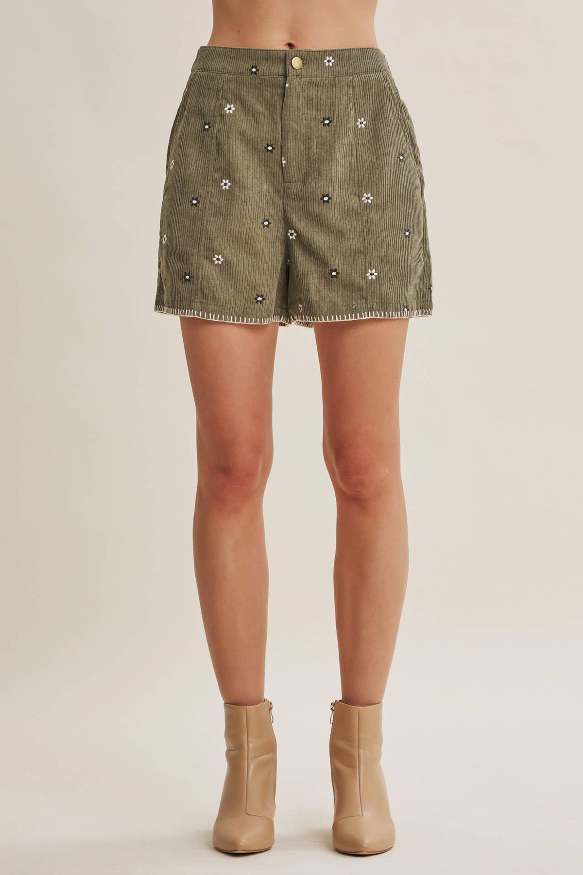 Daisy Embroidered Corduroy Shorts