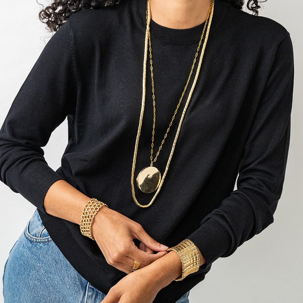 Virginia Locket Necklace On Paperclip Chain Brass - Ink + Alloy