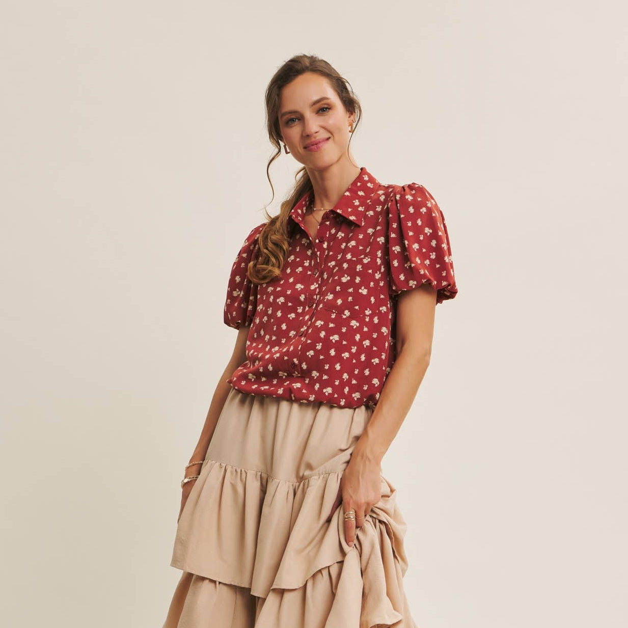 Floral Bubble Hem Blouse