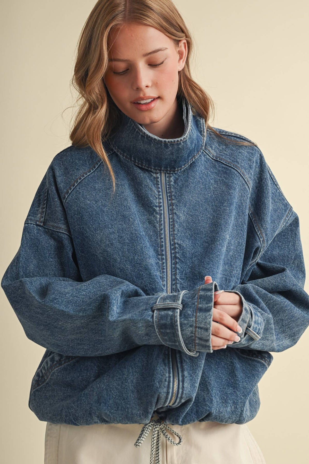 Drawstring Hem Denim Jacket