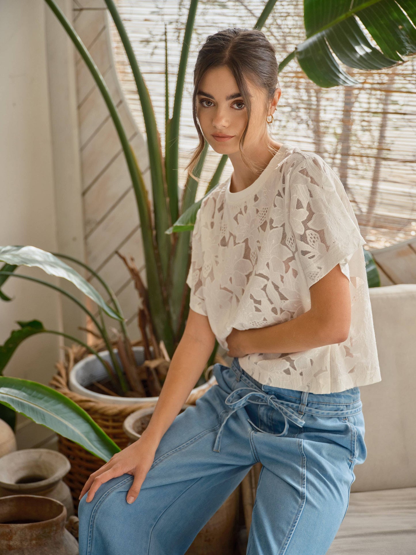 White Lace Floral T Shirt