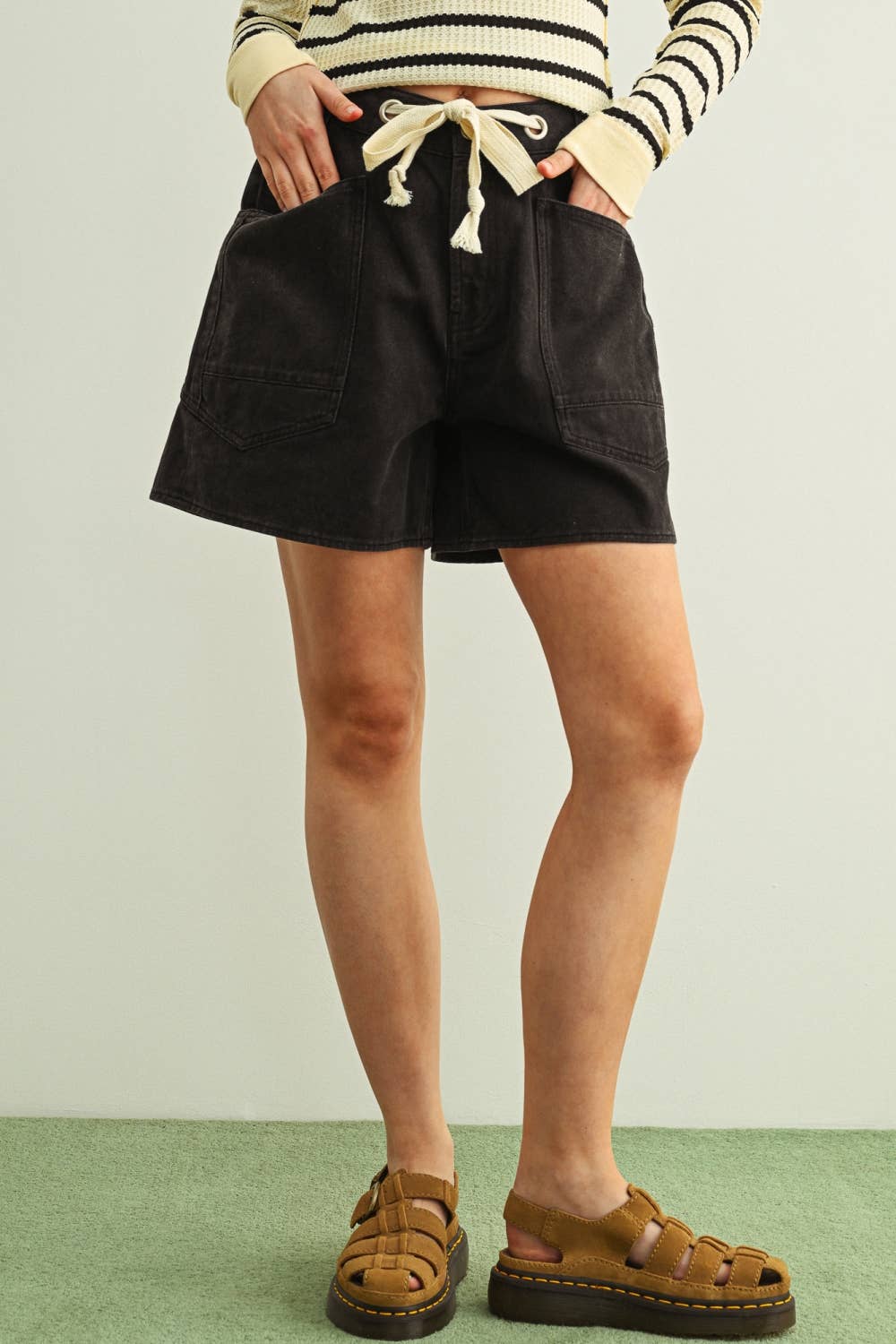 Front Pocket Belted Shorts