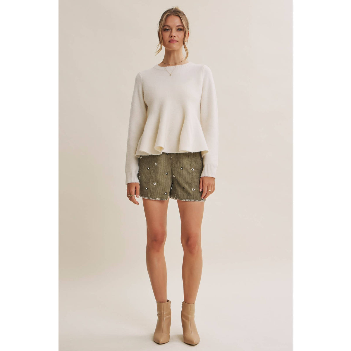 Daisy Embroidered Corduroy Shorts