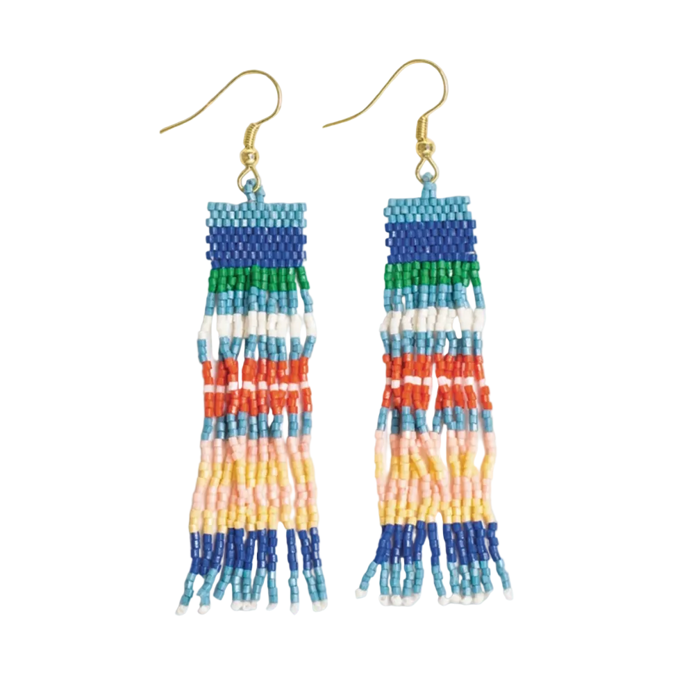 Billie Mixed Horizontal Stripes Beaded Fringe Earrings - St. Tropez - Ink + Alloy