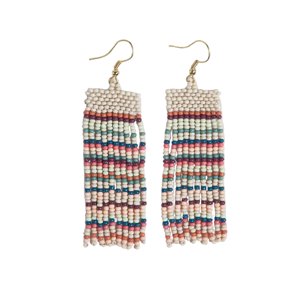 Adaline Horizontal Stripes Beaded Fringe Earrings - Light Desert - Ink + Alloy