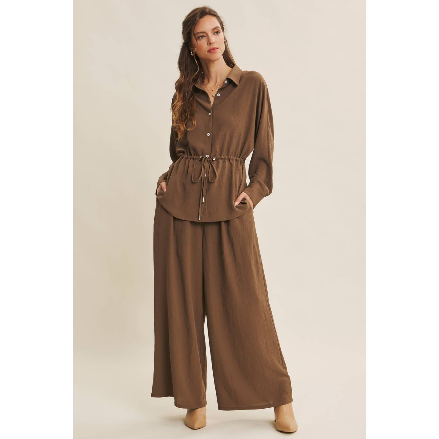 High Waist Wide Leg Mocha Pants