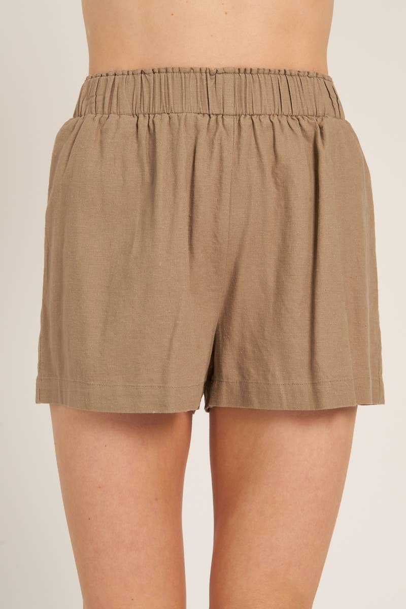 Elastic Waistband Linen Shorts