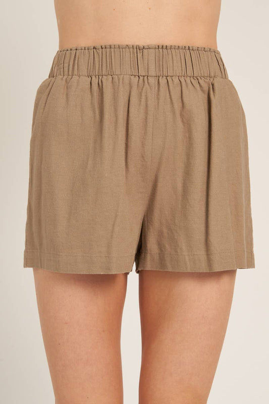Elastic Waistband Linen Shorts