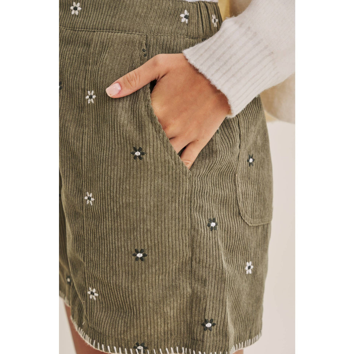 Daisy Embroidered Corduroy Shorts