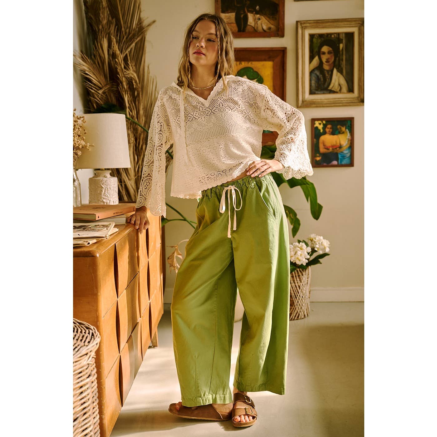 Wide Barrel Leg Drawstring Pants