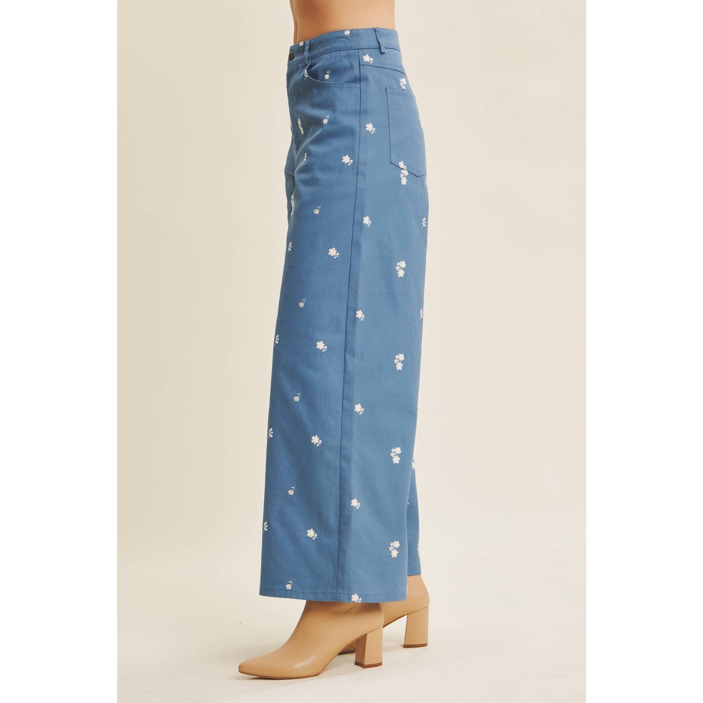 Embroidery Cotton Span Wide Leg Pants
