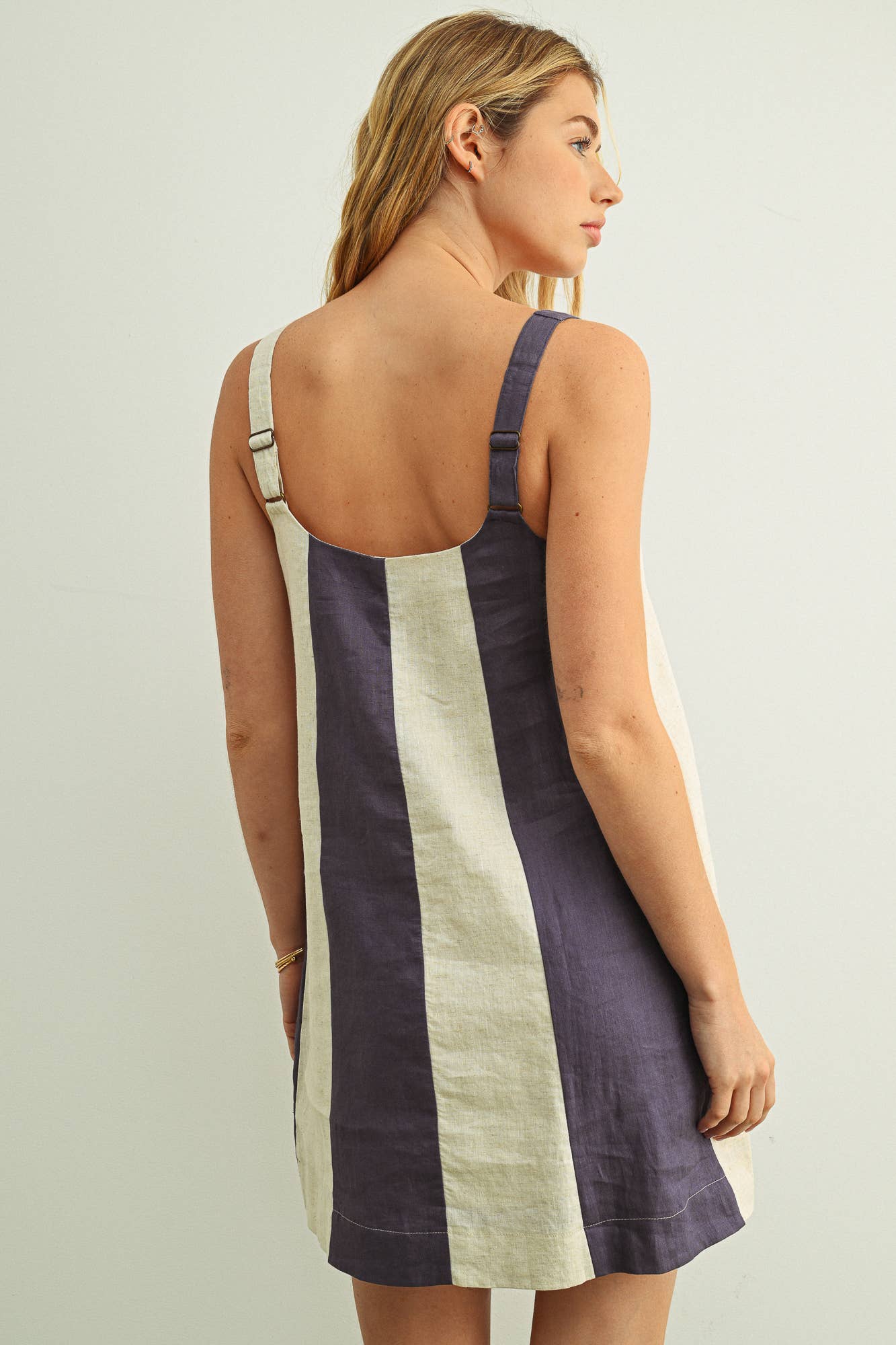 COLOR BLOCK LINEN MINI DRESS
