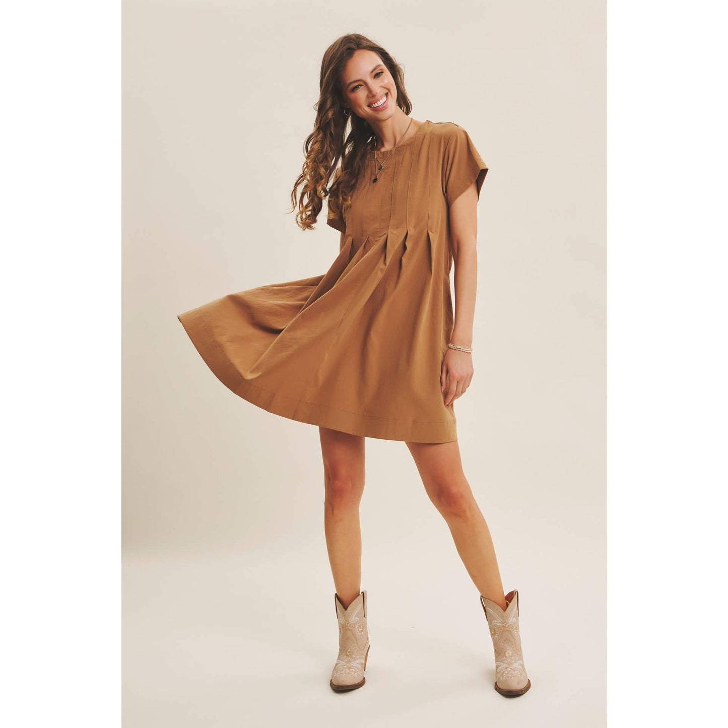 Easygoing Pleated Detail Mini Dress