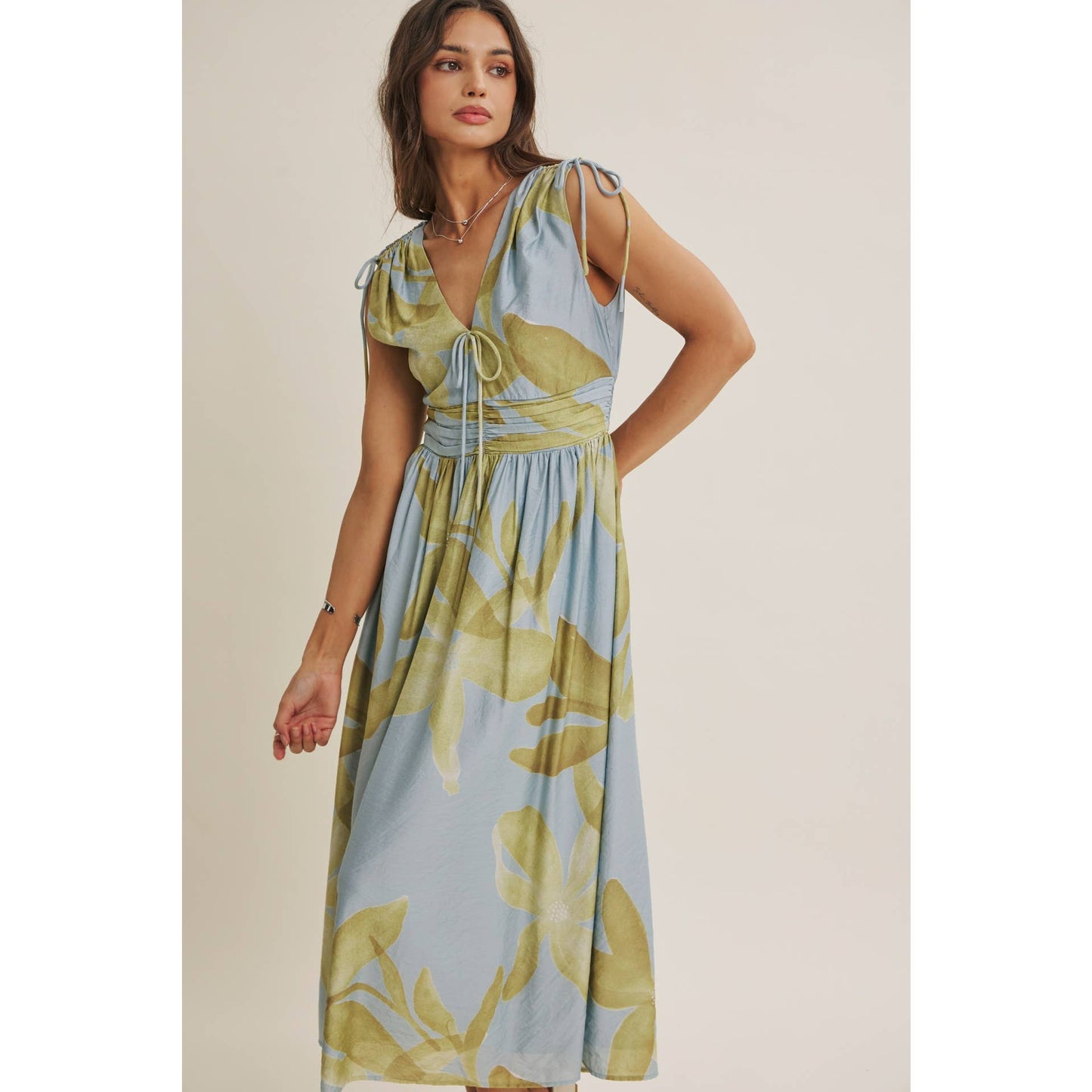 TROPICAL SUNSET OVERSIZED FLORAL MIDI WITH SHOULDER CUTOUT