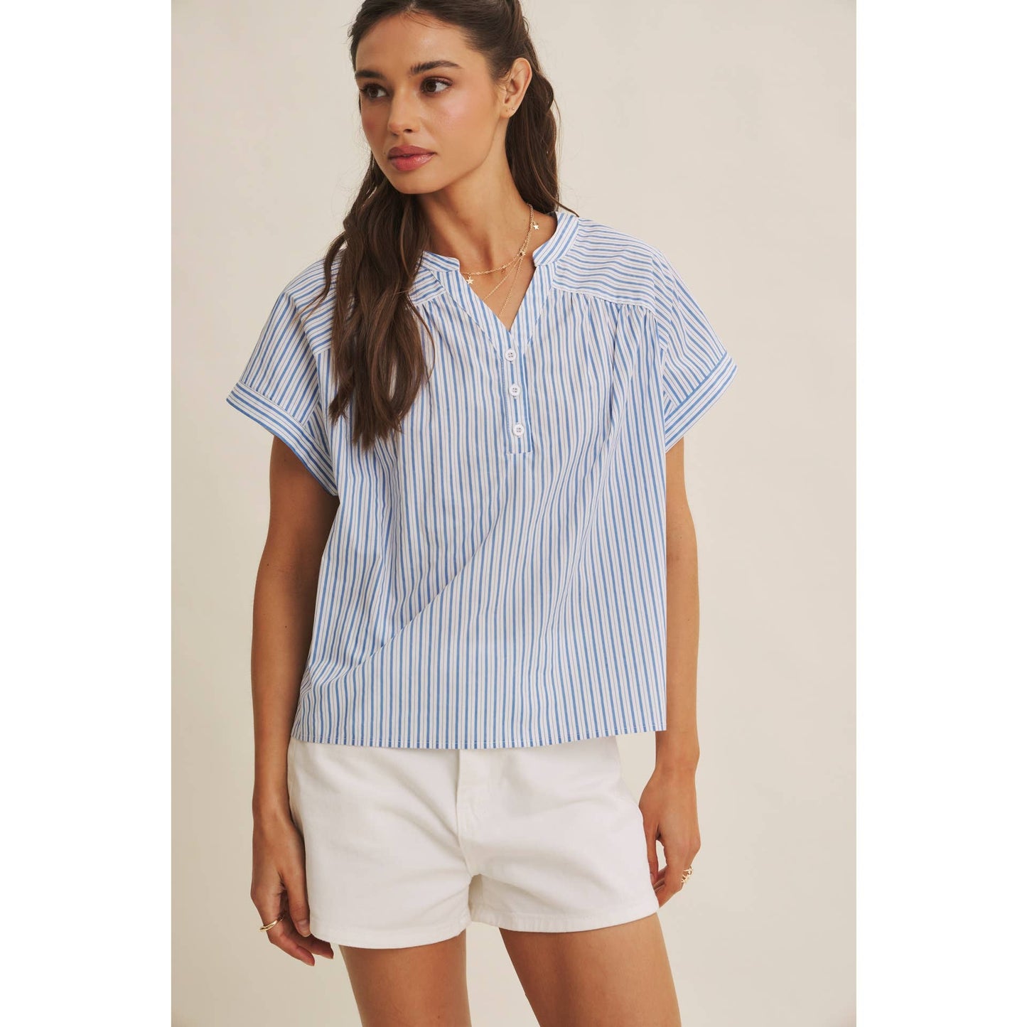 HARBOR MORNING CANDY STRIPE DROP SHOULDER BLOUSE TOP