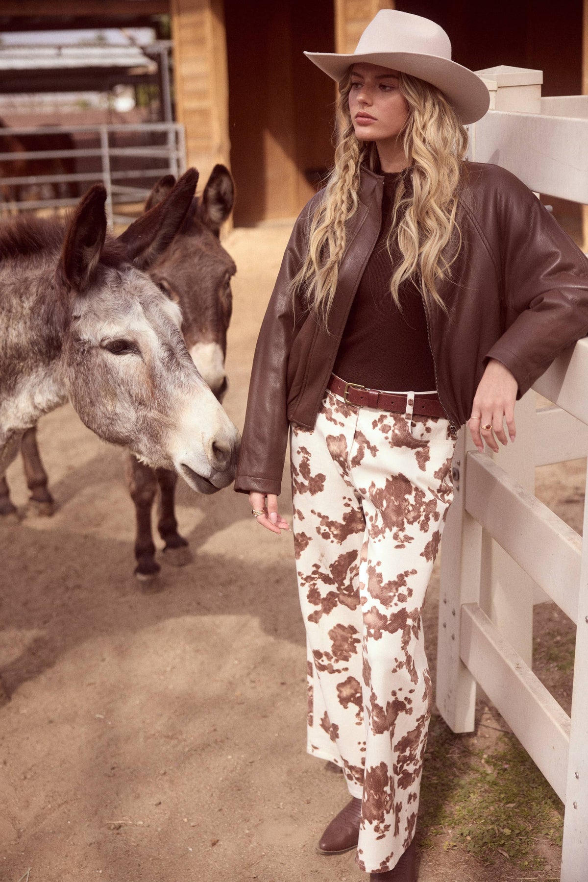 Cow Print Cotton Twill Pants