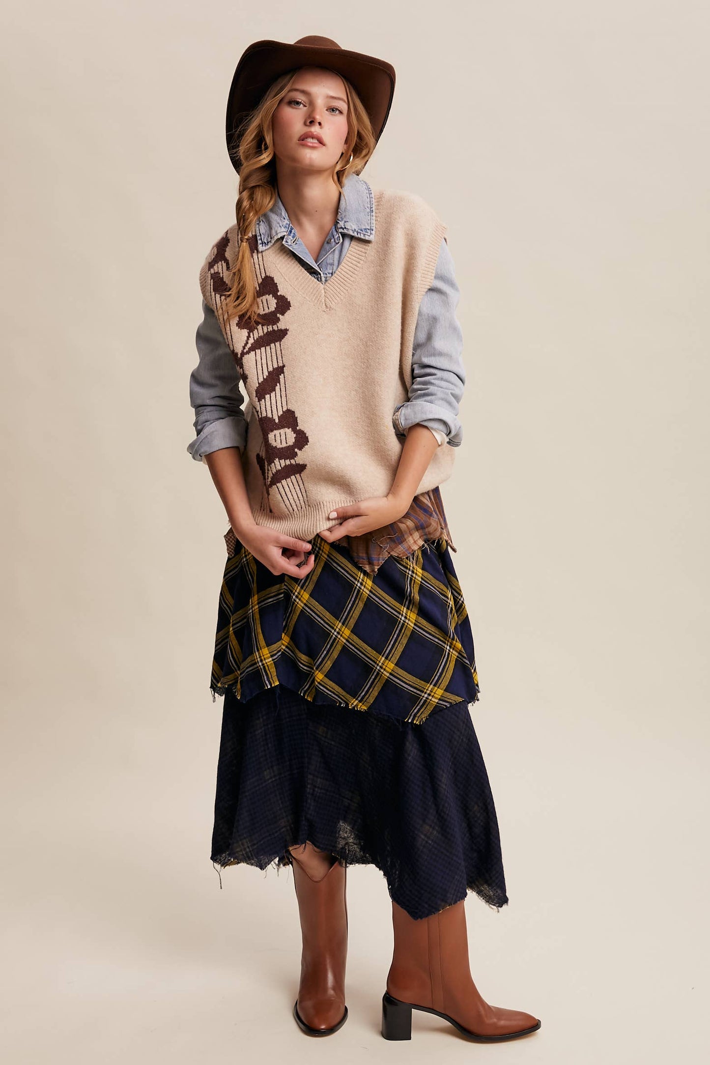 Intarsia Floral Knit Sweater Vest