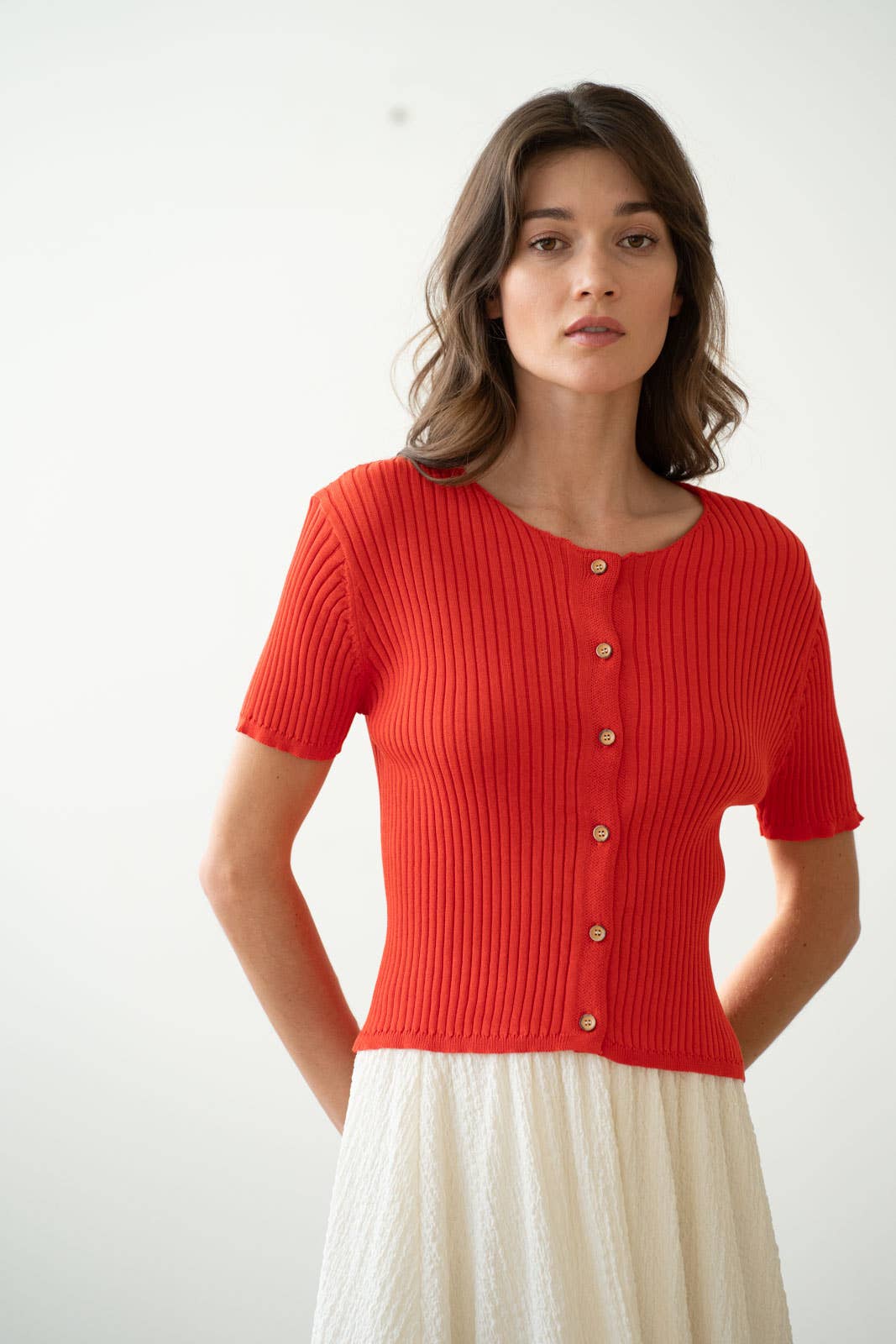 Raw Edge Ribbed Knit Top