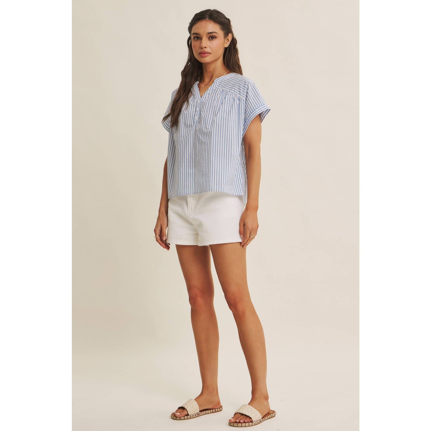 HARBOR MORNING CANDY STRIPE DROP SHOULDER BLOUSE TOP