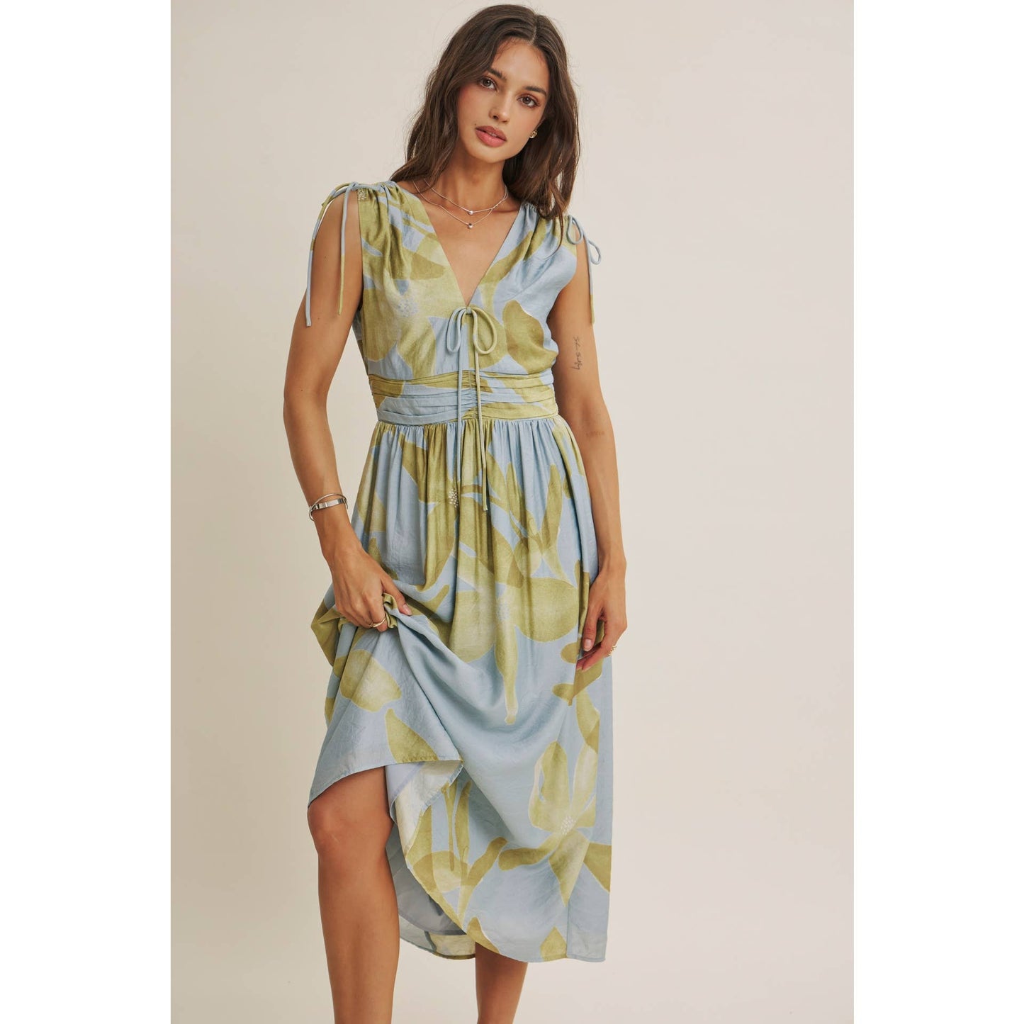 TROPICAL SUNSET OVERSIZED FLORAL MIDI WITH SHOULDER CUTOUT