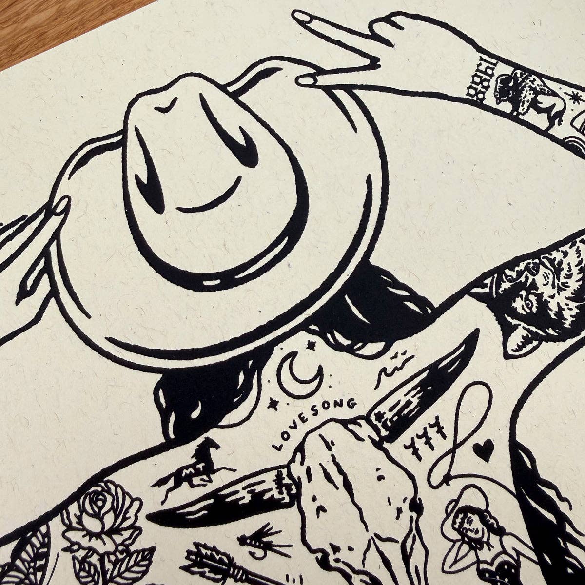 Tattooed Cowgirl 4 - Signed 10x8in Silkscreen Print on Recycled Paper