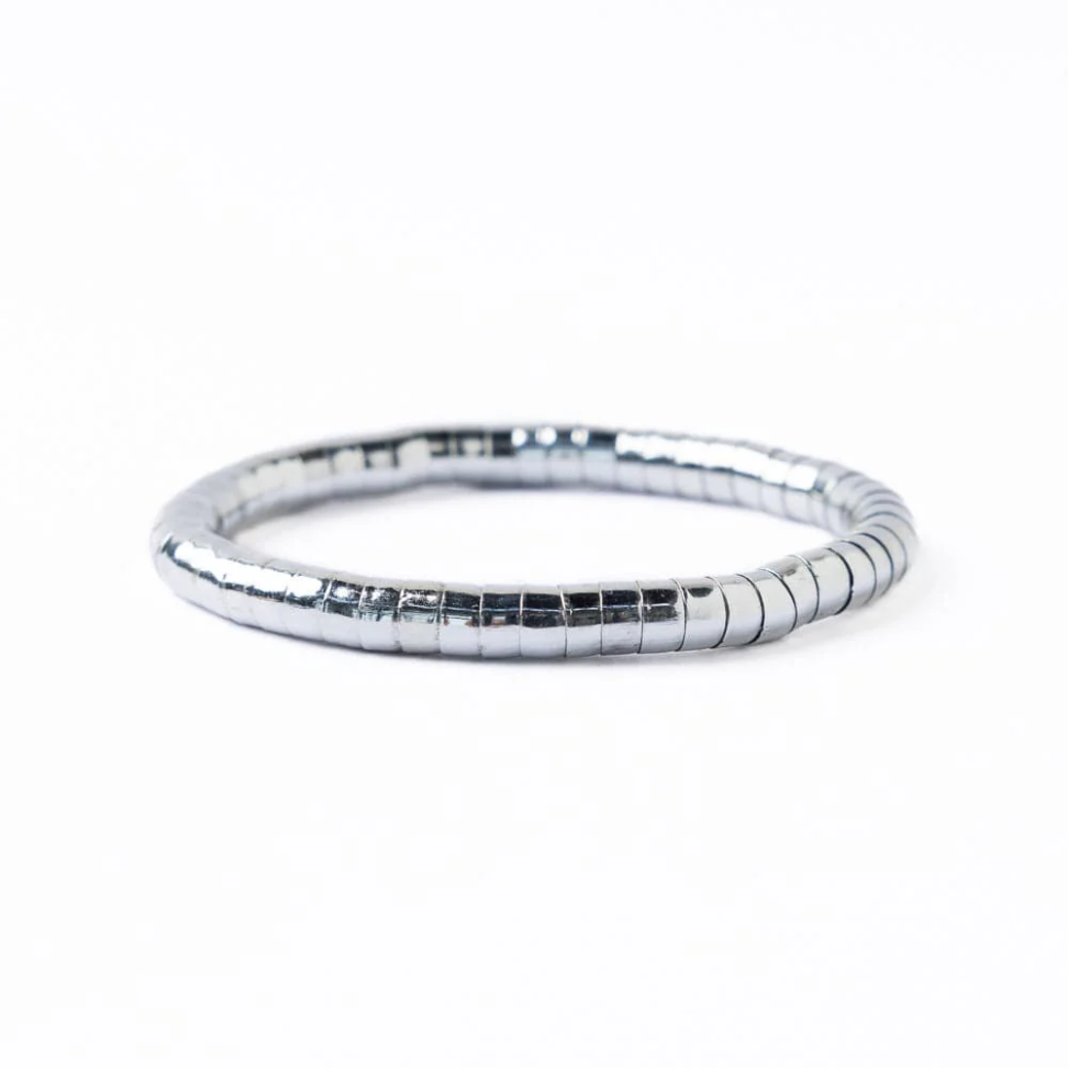 Lucille Round Bead Stretch Bracelet - Silver - Ink + Alloy