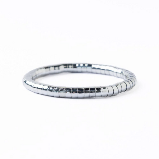 Lucille Round Bead Stretch Bracelet - Silver - Ink + Alloy
