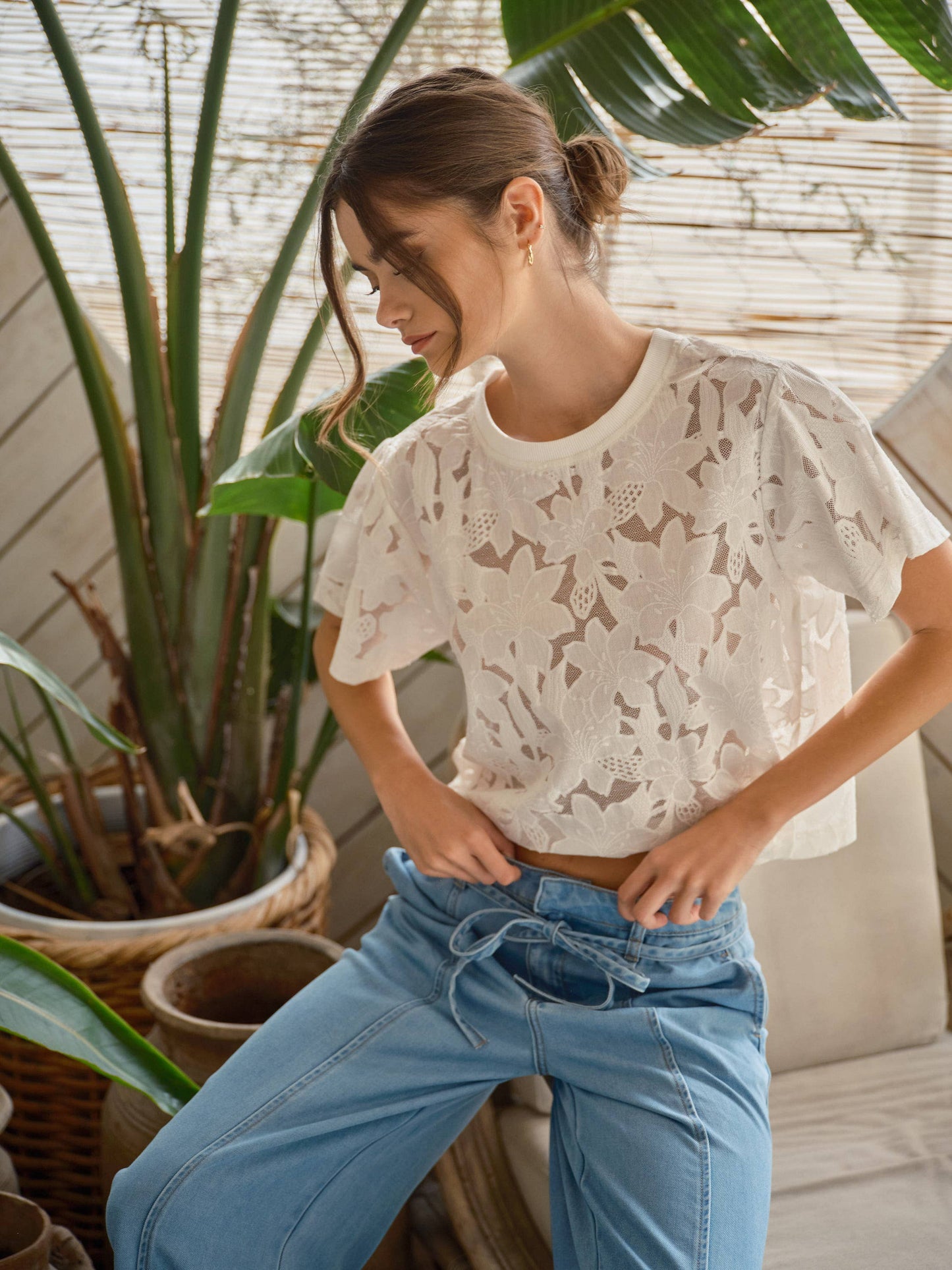 White Lace Floral T Shirt
