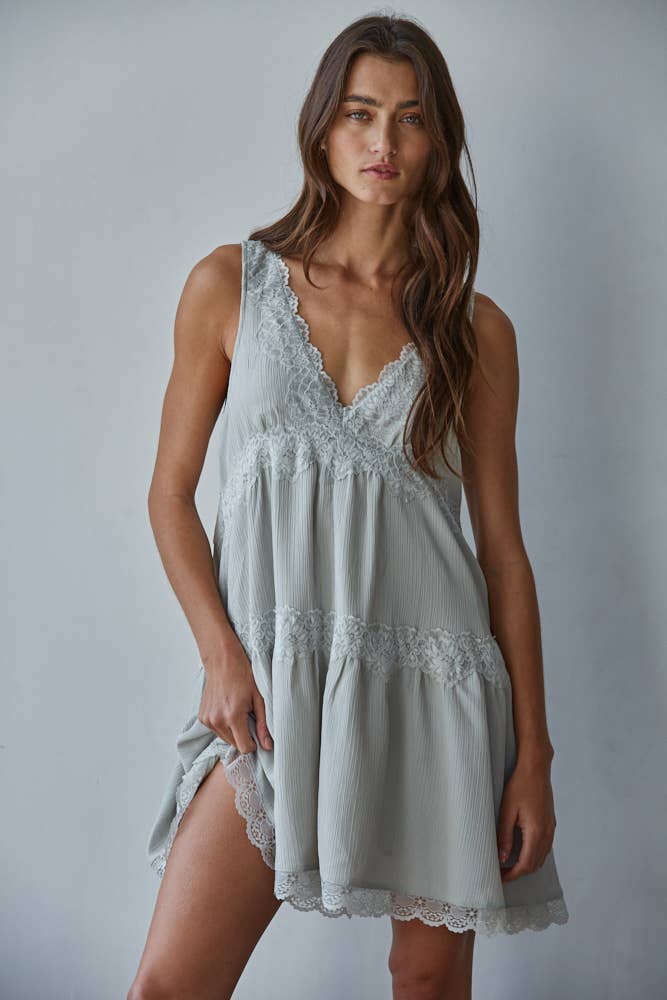 Plunged V-Neck Sleeveless Mini Dress