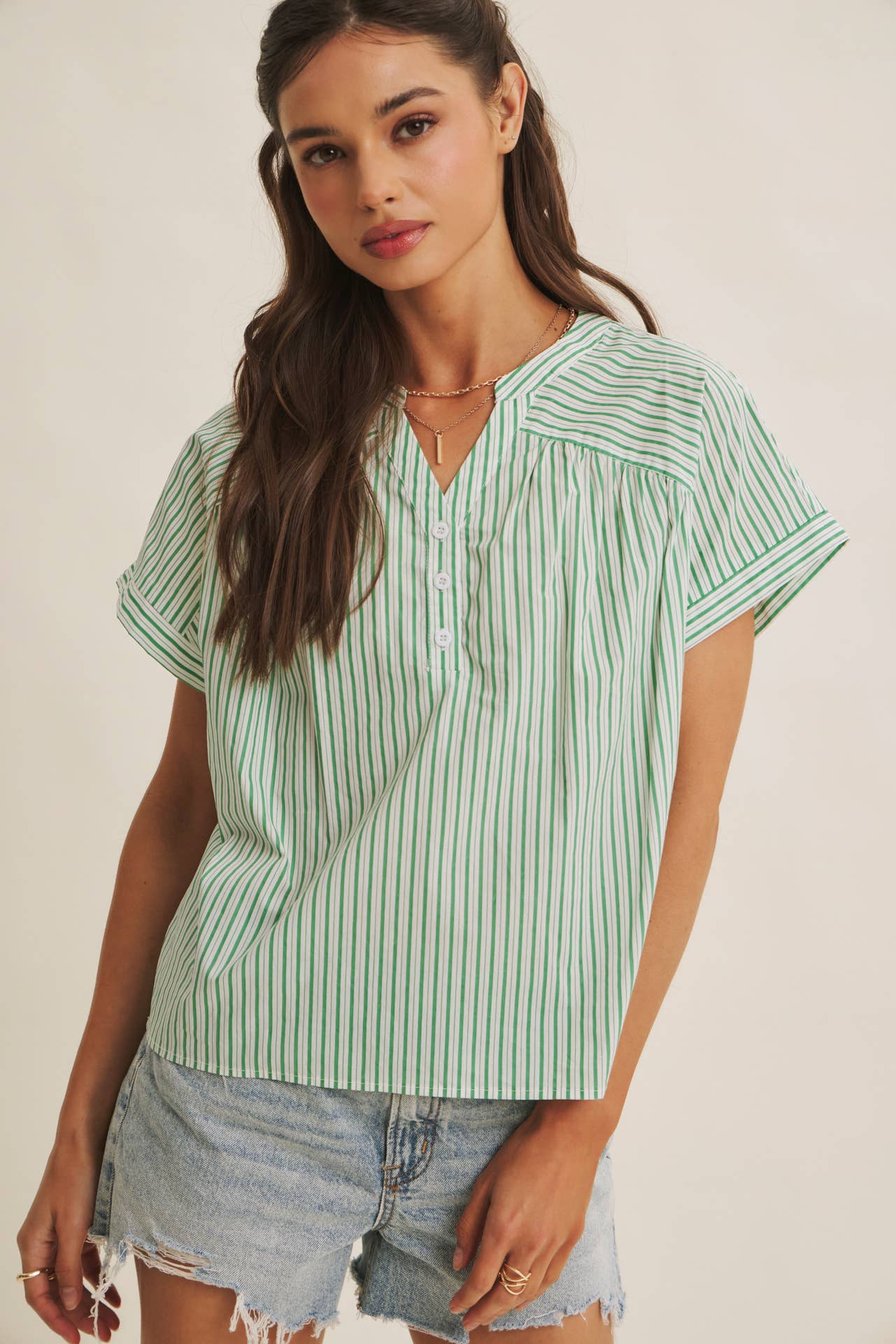 HARBOR MORNING CANDY STRIPE DROP SHOULDER BLOUSE TOP